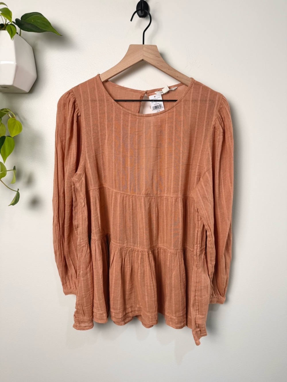 American Eagle Long Sleeve Tiered Open Back Babydoll Top Rust Orange Size S NWT